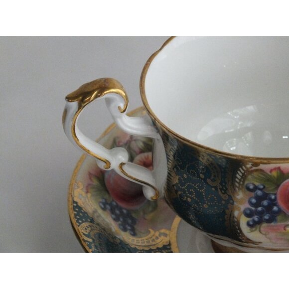 Paragon Orchard Fruit Tea Cup Saucer Pattern Turquoise Green Gold gilt teacup - Picture 4 of 14